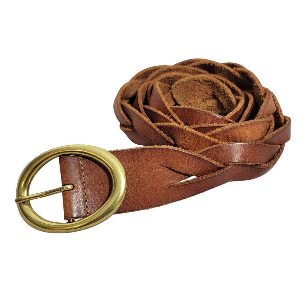 Chaps Brown Braided Leather Belt with Gold Buckle